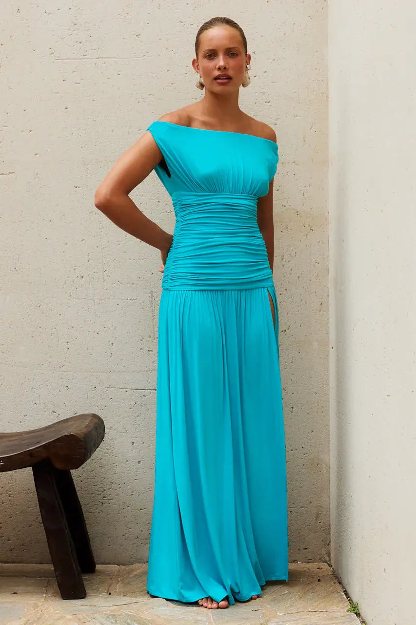 IVA OFF SHOULDER MAXI DRESS - TURQUOISE